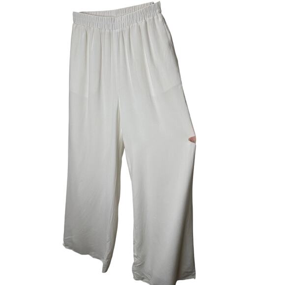 Acoa Off White Elastic Waist Pocketed Lined Flowy Pant XS - Picture 1 of 16